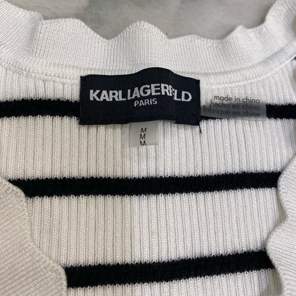Karl Lagerfeld Shirt Size Medium White Black Stripes - Picture 3 of 9